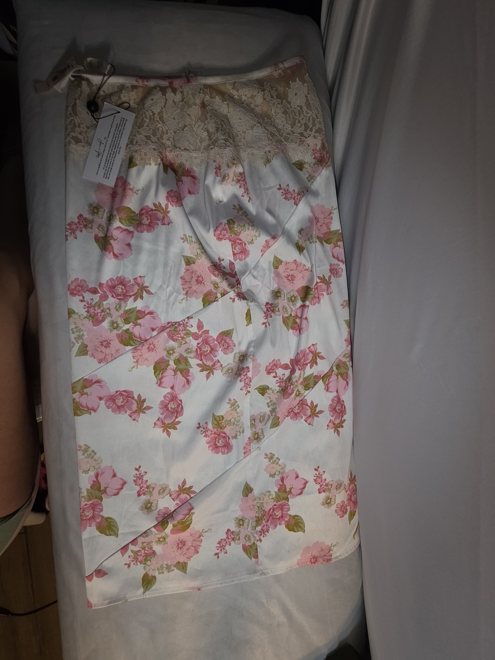 For Love And Lemons White Pencil Skirt with Pink Floral Print